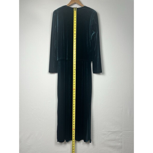 Vintage Forest Green Velvet Maxi Dress & Jacket Beaded Y2K Shoulder Pads USA 12 - Picture 14 of 16